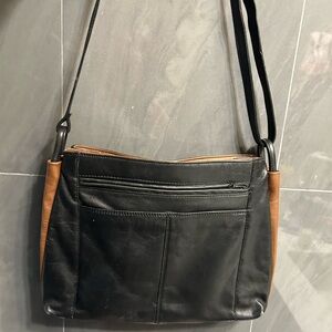 Black and Brown Leather Crossbody Bag - Women